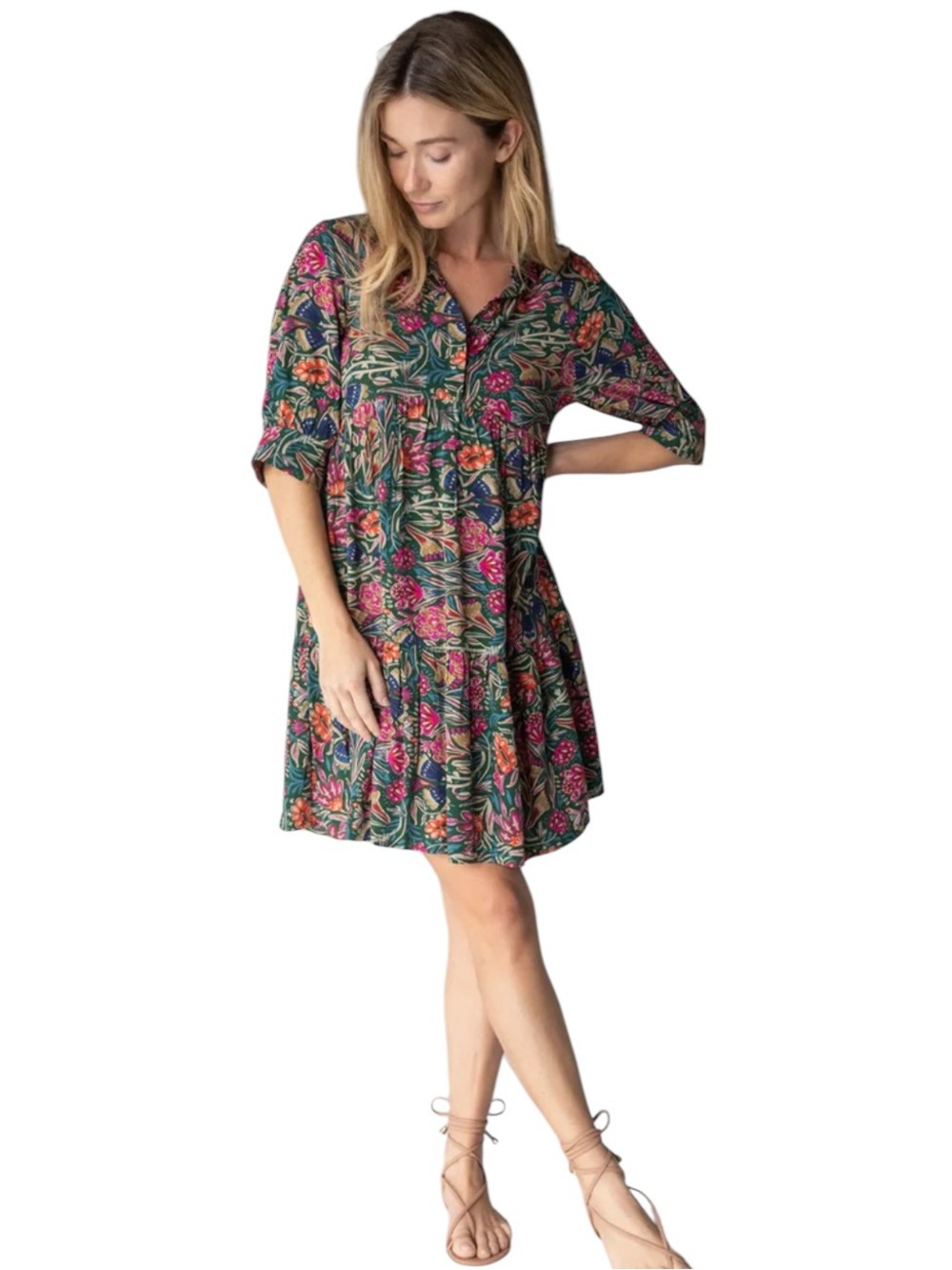 NATURAL LIFE Becca Dress in Green Painterly Vines Size Small